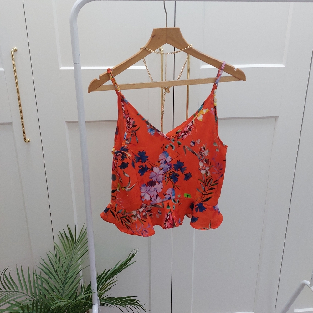 River Island orange floral summer strappy top size 12 - Picture 3 of 8